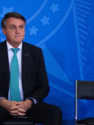 BRASILIA, BRAZIL - SEPTEMBER 27: President of Brazil Jair Bolsonaro looks on during a ceremony on National Day For The Struggle Of People With Disabilities on September 27, 2021 in Brasilia, Brazil. Bolsonaro marks today his 1000th day as President of Brazil. (Photo by Andressa Anholete/Getty Images)